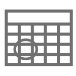 Line icon representing a calendar with a circled date.