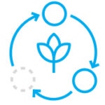 blue stylized icon in the middle is a flower or a plant and then a cycle goes around the outside of it representing phases