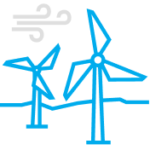 blue stylized icon of two wind turbines
