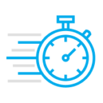 blue stylized icon of a stop watch that seems to be moving forward