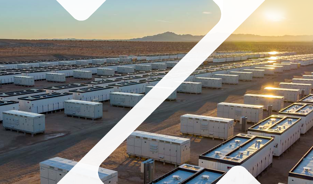 A large field of energy storage components in a Wood Mackenzie frame to promote ACP and Wood Mackenzie's Energy Storage Monitor Report.